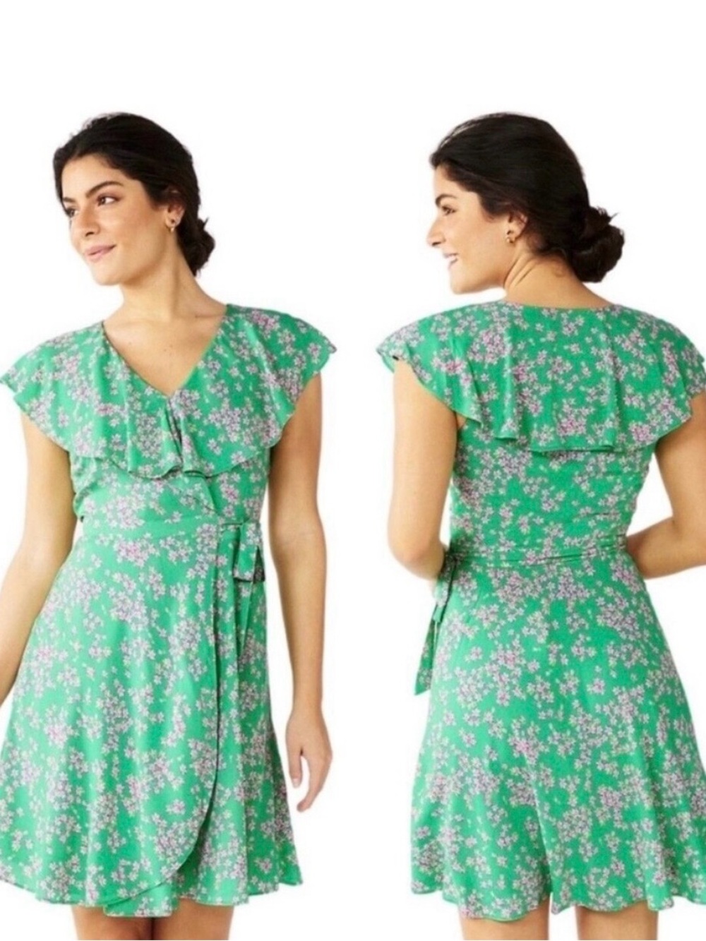 🎉5 for $25 NWT Draper James rsvp  Floral Wrap Dress with Ruffle V-Neck